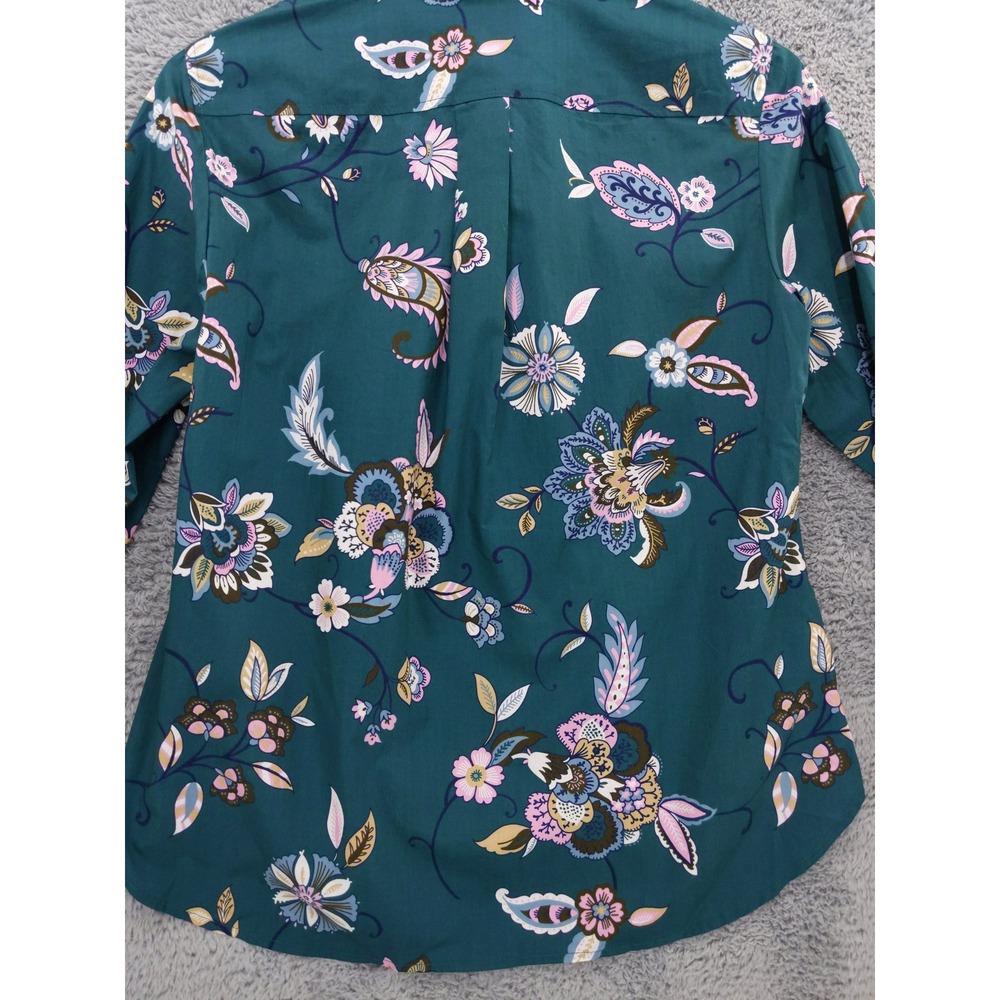 Talbots Petite Teal Floral Print Button Up Shirt Women's Size SP 100% Cotton‎ - Picture 5 of 9